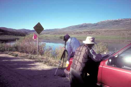 K. Evans and J. Rensel at pond on the Lynn, UT BBS route 85024 stop 27 (photo by V.A. Smith - 2001).